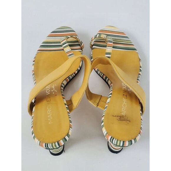 Marchez Vous Striped Leather Kitten Low Heels Size 6.5 Yellow Green Shoes - Picture 15 of 15
